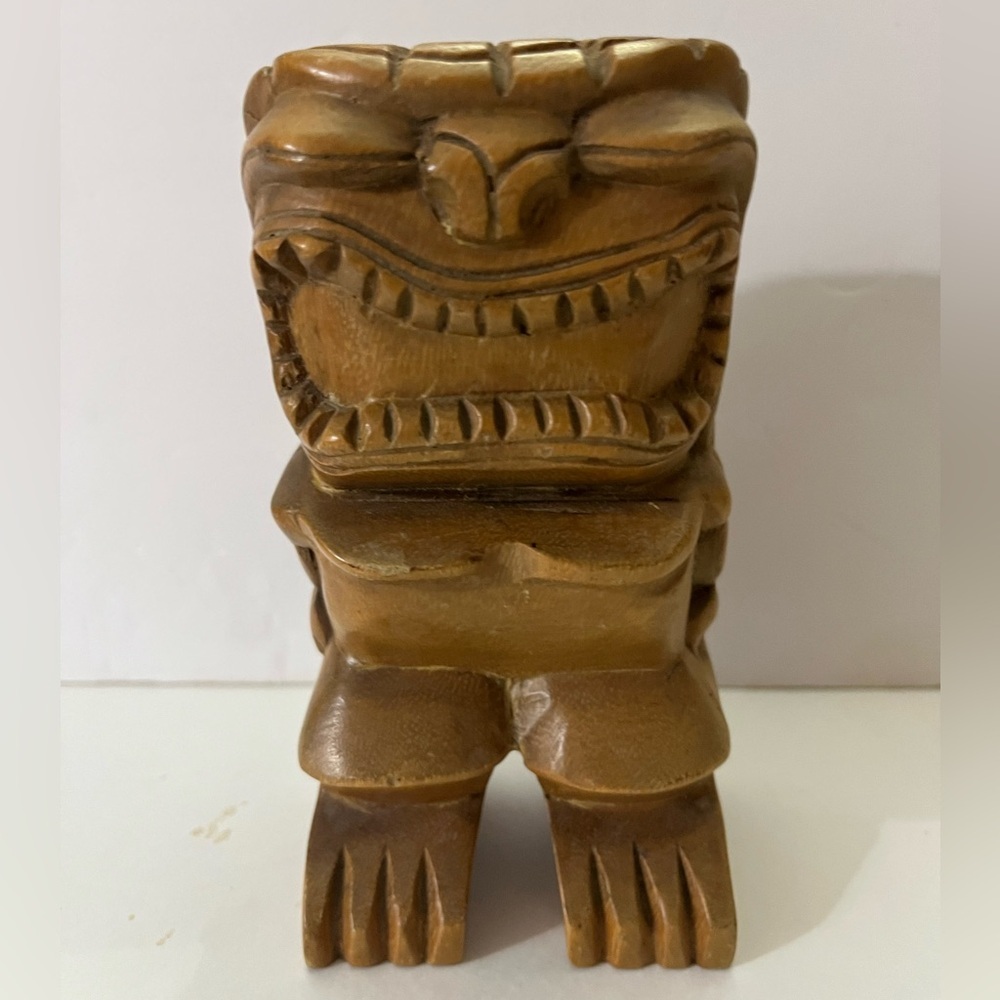 Vtg Solid Wood Tiki Statue Totem Bookend Mid Century Modern Hand Carved